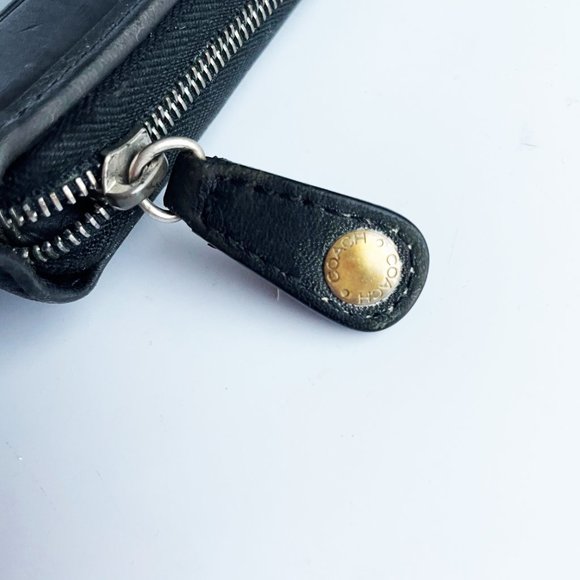 Coach Wallet Long Zip Around Trifold Snap Black Leather Vintage - Picture 9 of 11